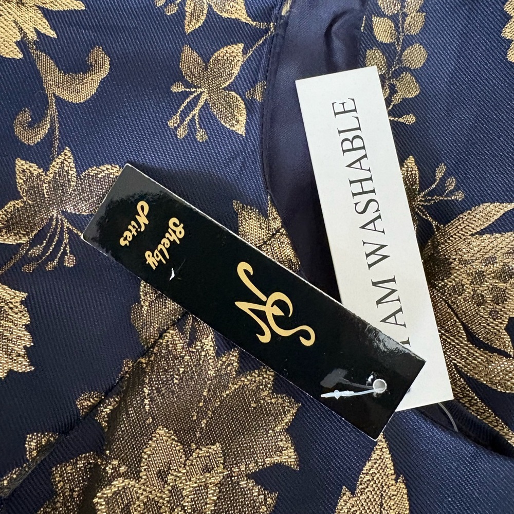 Navy and Gold Floral Midi Dress - Sleeveless Fit & Flare - Picture 3 of 4
